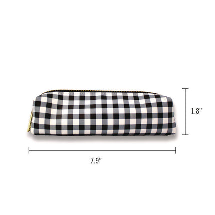 Pencil Case, 7.9" x 2" x 2", Black/White Check