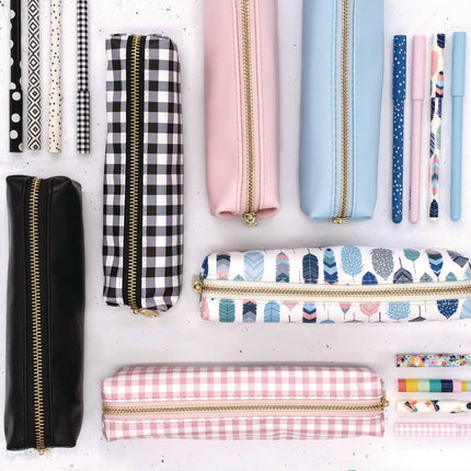 Pencil Case, 7.9" x 2" x 2", Black/White Check