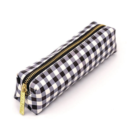 Pencil Case, 7.9" x 2" x 2", Black/White Check