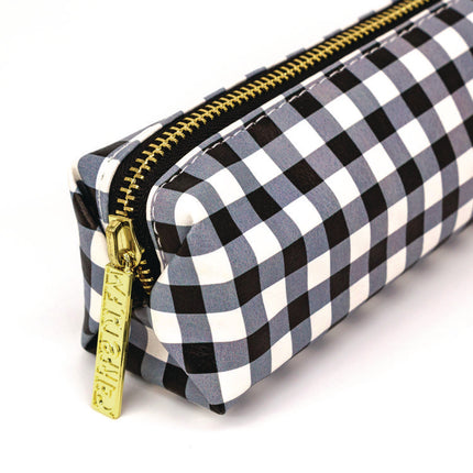 Pencil Case, 7.9" x 2" x 2", Black/White Check