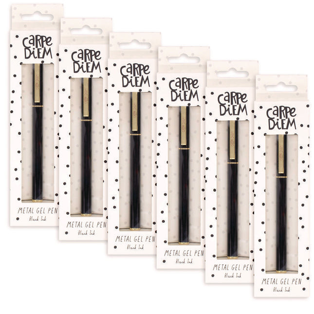 Carpe Diem Metal Gel Pen, Stick, Medium 0.7 mm, Black Ink, Black Barrel, 6/Pack