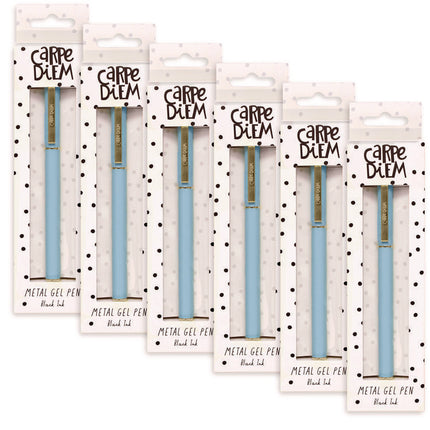 Carpe Diem Metal Gel Pen, Stick, Medium 0.7 mm, Black Ink, Blue Barrel, 6/Pack