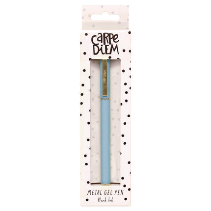 Carpe Diem Metal Gel Pen, Stick, Medium 0.7 mm, Black Ink, Blue Barrel, 6/Pack