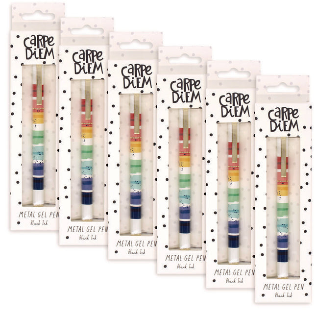 Carpe Diem Metal Gel Pen, Stick, Medium 0.7 mm, Black Ink, Color Wash Multicolor Barrel, 6/Pack