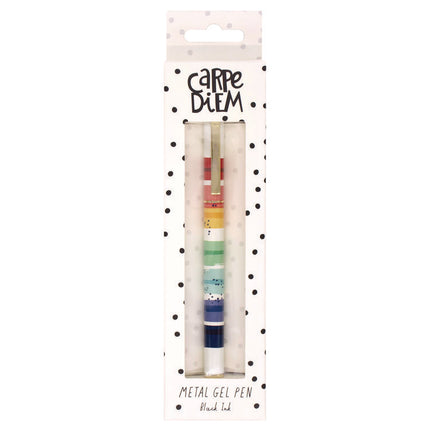 Carpe Diem Metal Gel Pen, Stick, Medium 0.7 mm, Black Ink, Color Wash Multicolor Barrel, 6/Pack