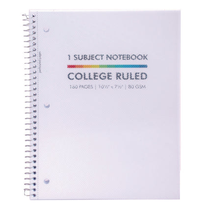 Letter Size 1-Subject Notebook, Medium/College Rule, White Cover, (80) 10.5 x 8 Sheets, 3/Pack
