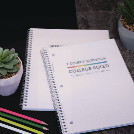 Letter Size 1-Subject Notebook, Medium/College Rule, White Cover, (80) 10.5 x 8 Sheets, 3/Pack
