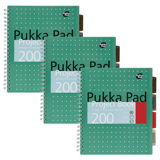 Letter Size Project Book, 5-Subject, Medium/College Rule, Metallic Green/White Cover, (100) 11 x 8.5 Sheets, 3/Pack