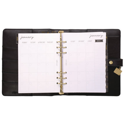 A5 Planner, 10.24 x 9.25, Black Cover, 12-Month
