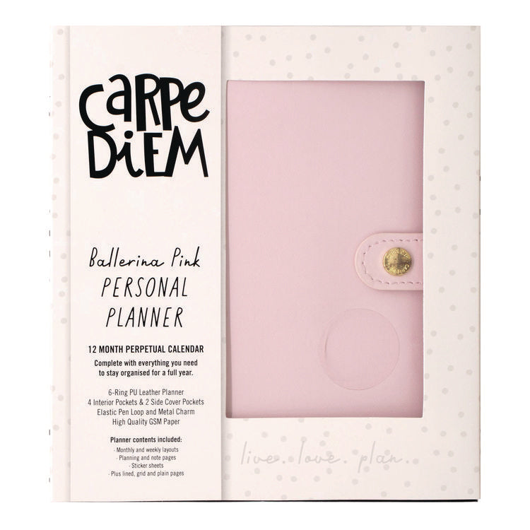 Personal Planner, 7.48 x 6.42, Pink Cover, 12-Month, Undated