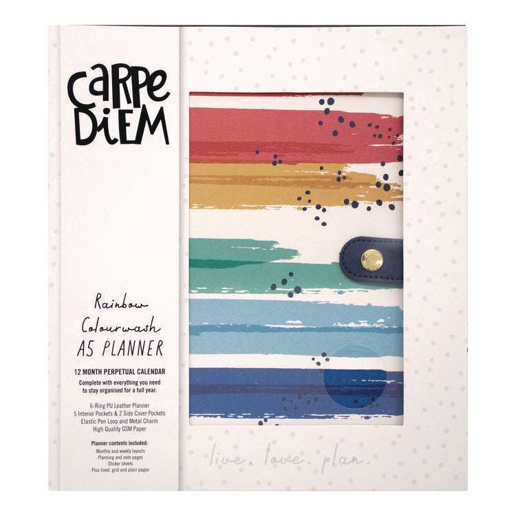 A5 Planner, Color Wash, 10.24 x 9.25, Blue/Green/Red/Yellow Cover, 12-Month