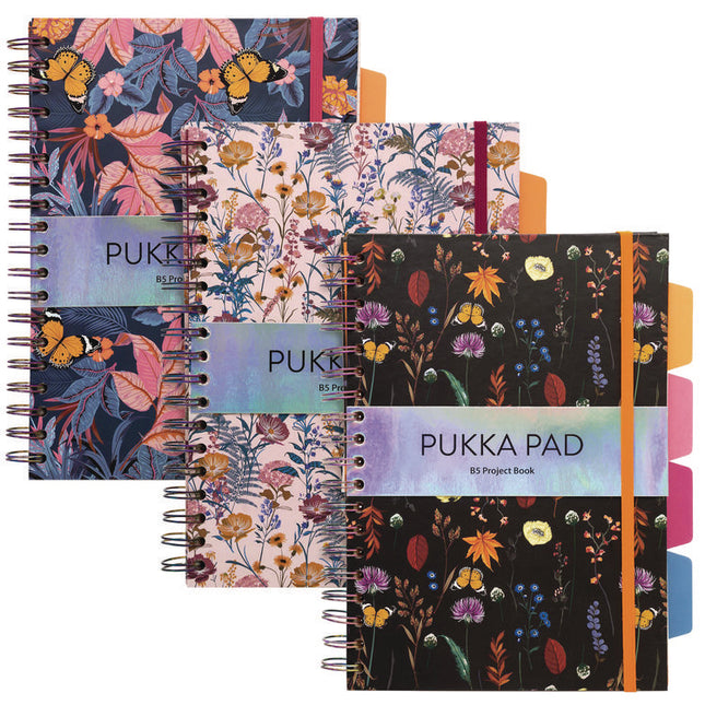 B5 Size Project Book, 4-Subject, Medium/College Rule, Assorted Blum Floral Cover Designs, (100) 9.8 x 6.9 Sheets, 3/Pack