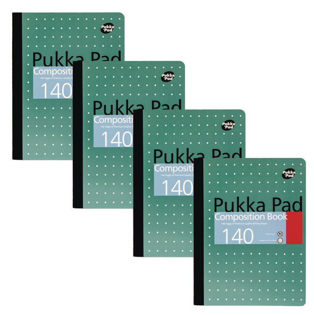 Composition Book, Medium/College Rule, Metallic Green/White Cover, (70) 9.75 x 7.5 Sheets, 4/Pack