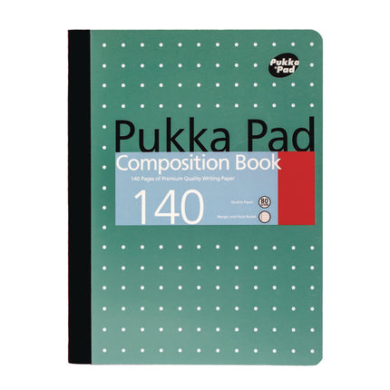 Composition Book, Medium/College Rule, Metallic Green/White Cover, (70) 9.75 x 7.5 Sheets, 4/Pack