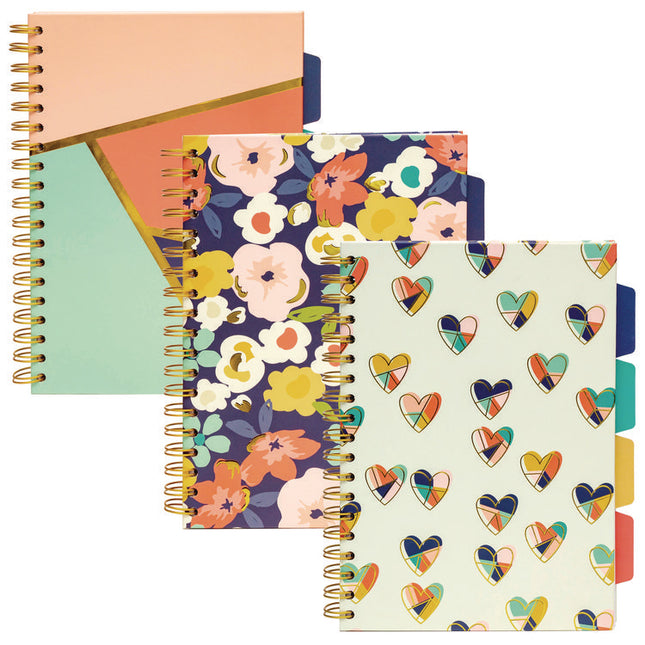 B5 Size Project Book, 5-Subject, Medium/College Rule, Assorted Cover Colors, (100) 9.8 x 6.9 Sheets, 3/Pack