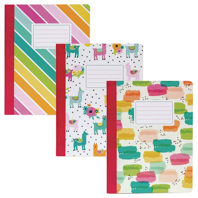 Composition Book, Medium/College Rule, Assorted Cover Colors and Designs (Set 1), (70) 9.75 x 7.5 Sheets, 3/Pack