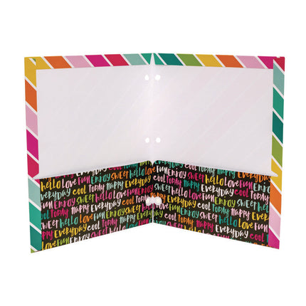 Two-Pocket Portfolio Folder, 1" Capacity, 9.6 x 11.9, Brush Strokes/Llamas/Stripes, 6/Pack