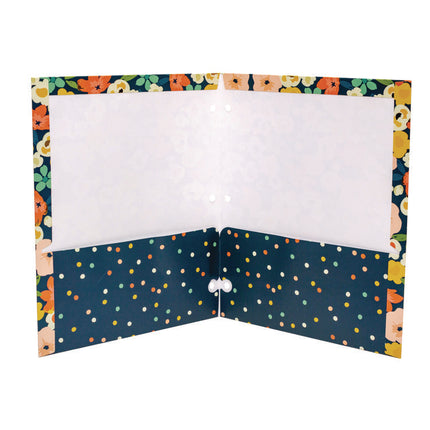 Two-Pocket Portfolio Folder, 1" Capacity, 9.6 x 11.9, Floral/Geometric/Hearts, 6/Pack
