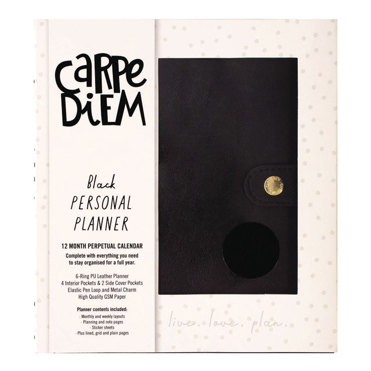 Personal Planner, 7.48 x 6.42, Black Cover, 12-Month, Undated
