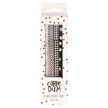 Carpe Diem Ballpoint Pen, Stick, Medium 0.7 mm, Black Ink, Assorted Geometric Barrel Patterns, 4 Pens/Pack, 6 Packs/Box