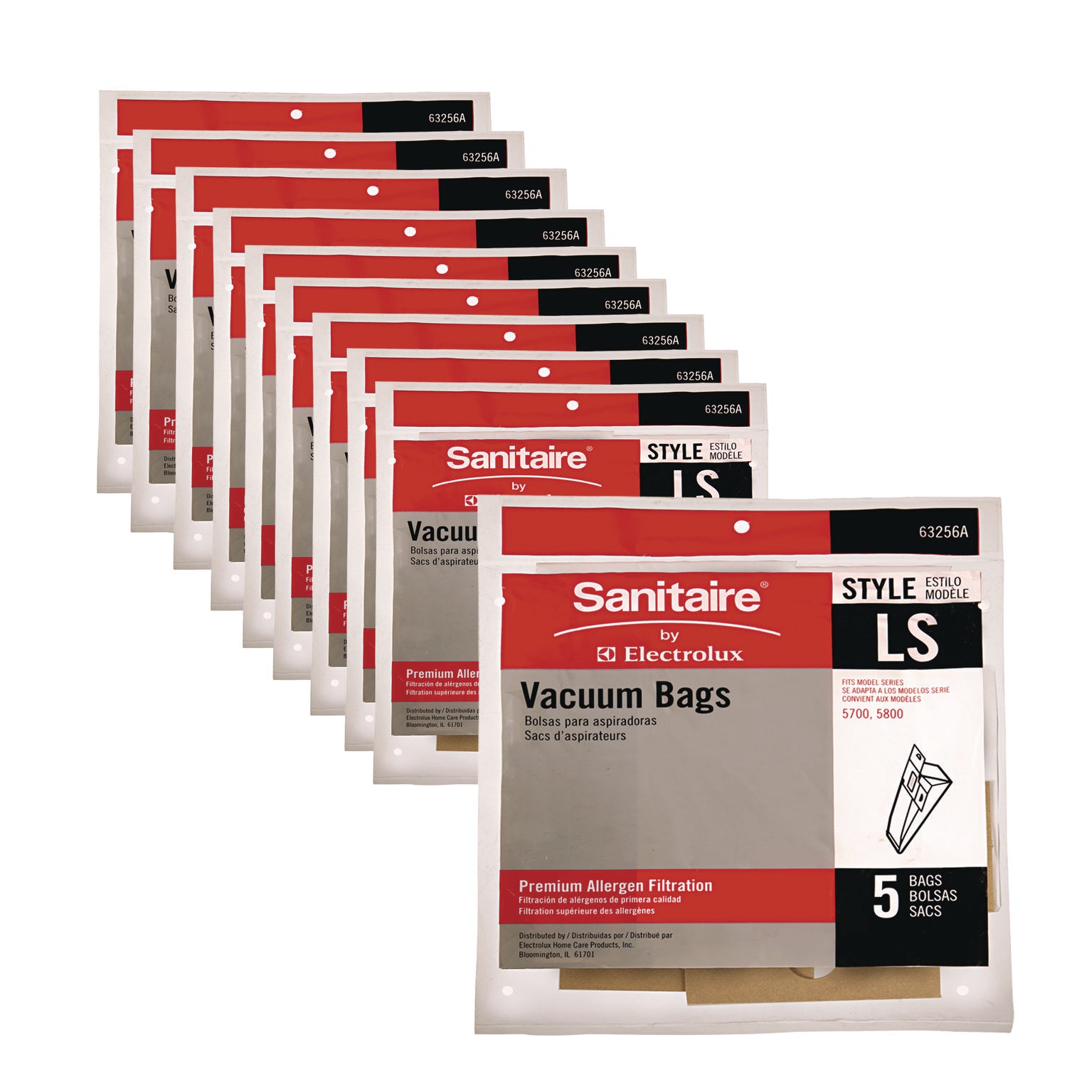 Commercial Upright Vacuum Cleaner Replacement Bags, Style LS, 5/Pack, 10 Packs/Carton