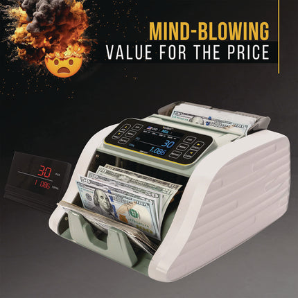 KBR-500 Mixed Denomination Bill Counter, 1,200 Bills/Min, 9.2" x 14.3" x 13", Light Gray/Black