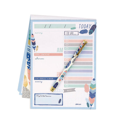 Daily Planner, Feathers, 8.27 x 5.83, Blue/Cream/Pink Cover, 2-Month, Undated, 6/Pack