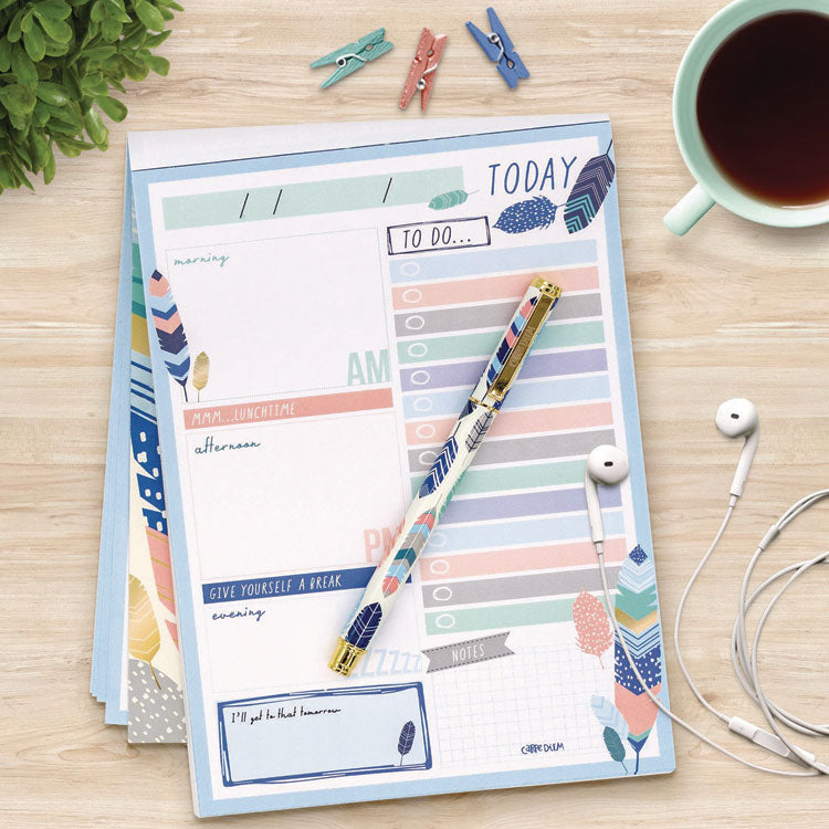 Daily Planner, Feathers, 8.27 x 5.83, Blue/Cream/Pink Cover, 2-Month, Undated, 6/Pack