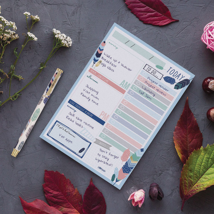 Daily Planner, Feathers, 8.27 x 5.83, Blue/Cream/Pink Cover, 2-Month, Undated, 6/Pack