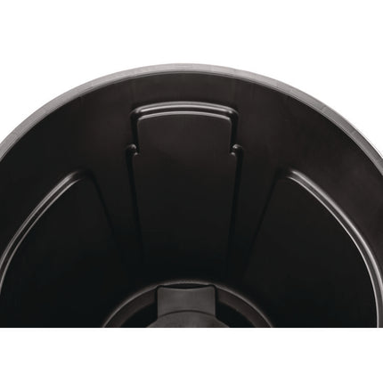 Vented Round Brute Container, 32 gal, Plastic, Black, 6/Carton