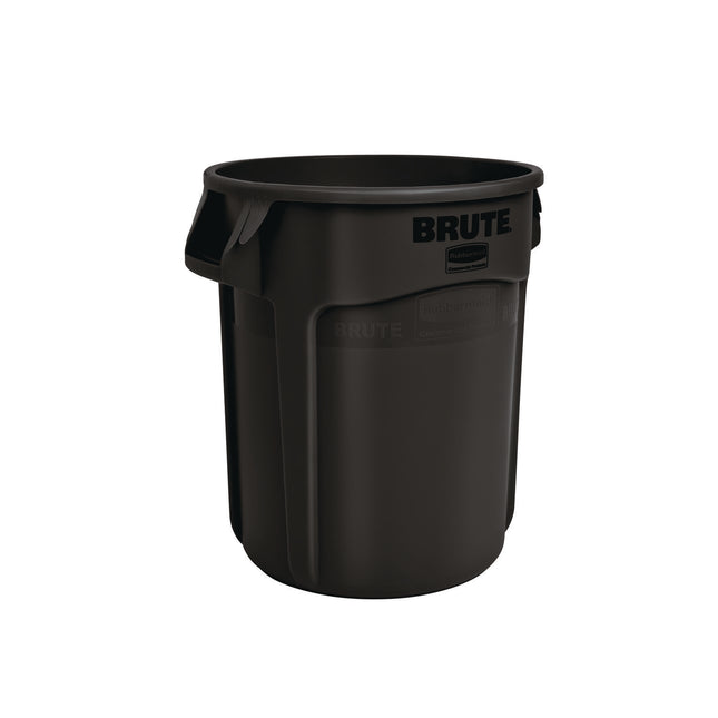 Vented Round Brute Container, 32 gal, Plastic, Black, 6/Carton