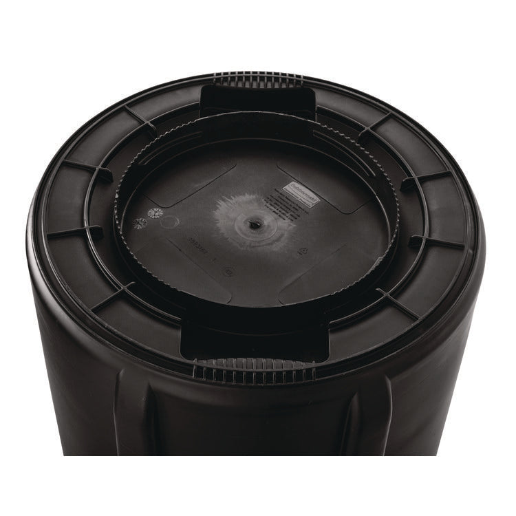 Vented Round Brute Container, 32 gal, Plastic, Black, 6/Carton