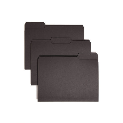 Interior File Folders, 1/3-Cut Tabs: Assorted, Letter Size, 0.75" Expansion, Black/Gray, 100/Box