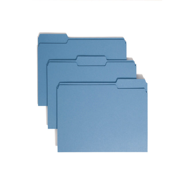 Colored File Folders, 1/3-Cut Tabs: Assorted, Letter Size, 0.75" Expansion, Blue, 100/Box