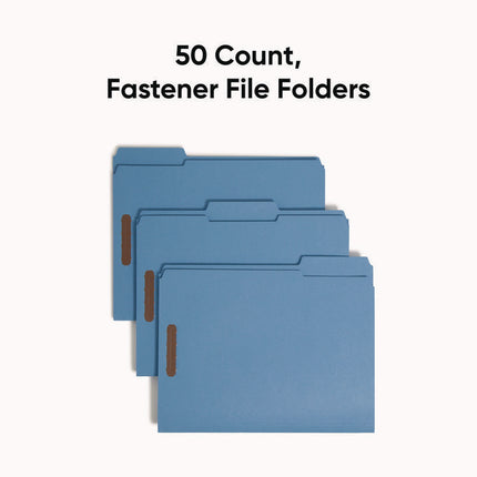 Top Tab Colored Fastener Folders, 0.75" Expansion, 2 Fasteners, Letter Size, Blue Exterior, 50/Box