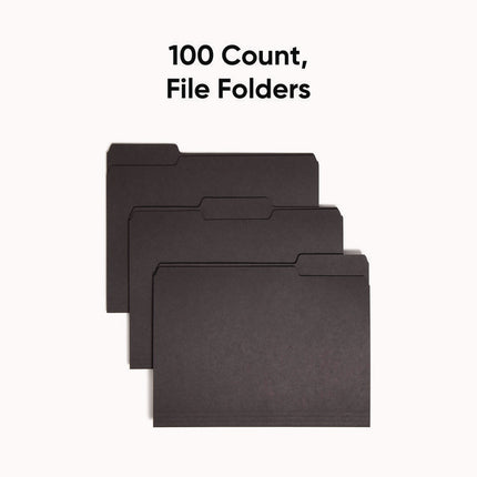 Interior File Folders, 1/3-Cut Tabs: Assorted, Letter Size, 0.75" Expansion, Black/Gray, 100/Box