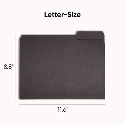 Interior File Folders, 1/3-Cut Tabs: Assorted, Letter Size, 0.75" Expansion, Black/Gray, 100/Box