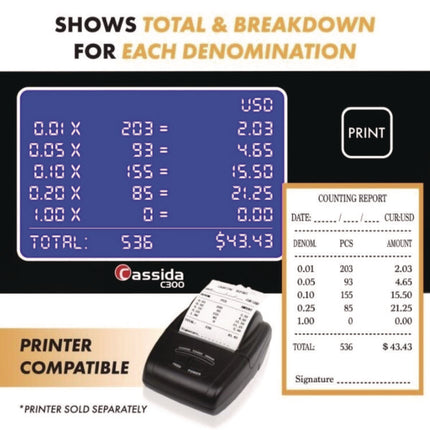 C300 Series Coin Sorter/Counter, 300 Coins/Min, 11" x 11" x 10", Gray