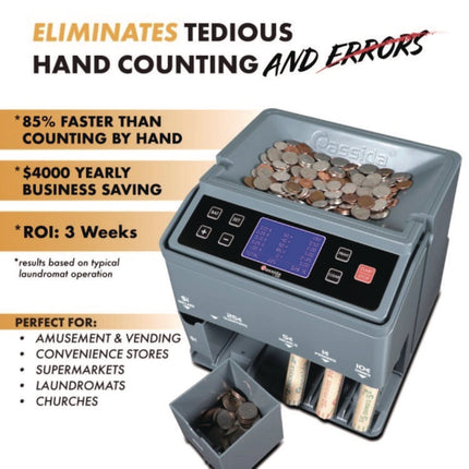 C300 Series Coin Sorter/Counter, 300 Coins/Min, 11" x 11" x 10", Gray