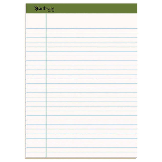 Earthwise By Ampad Recycled Writing Pad, Wide/legal Rule, Politex Green Headband, 50 White 8.5 X 11.75 Sheets, Dozen