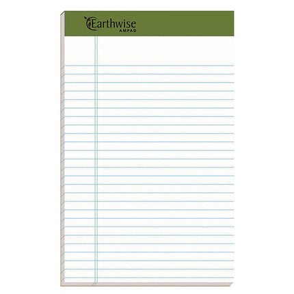 Earthwise By Ampad Recycled Writing Pad, Narrow Rule, Politex Green Headband, 50 White 5 X 8 Sheets, Dozen