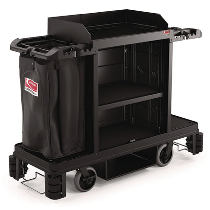 Partially Assembled Premium Housekeeping Cart, Plastic, 1 Shelf, 24 x 62.13 x 49.75, Black