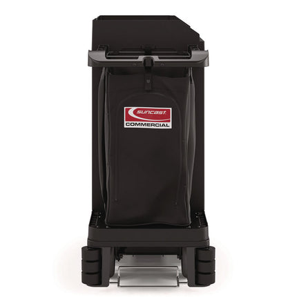 Partially Assembled Premium Housekeeping Cart, Plastic, 1 Shelf, 24 x 62.13 x 49.75, Black