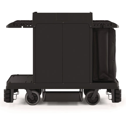 Partially Assembled Premium Housekeeping Cart, Plastic, 1 Shelf, 24 x 62.13 x 49.75, Black