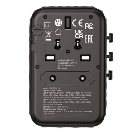 UTA-05 Gan III Universal Travel Adapter, (2) USB-A/(2) USB-C/Quick Charge 4+