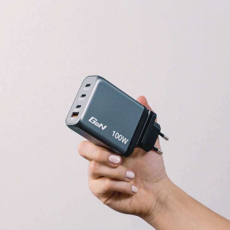 100 W 4-Port GaN Wall Charger, Black/Gray