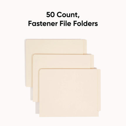 End Tab Fastener Folders with Reinforced Straight Tabs, 11-pt Manila, 2 Fasteners, Letter Size, Manila Exterior, 50/Box