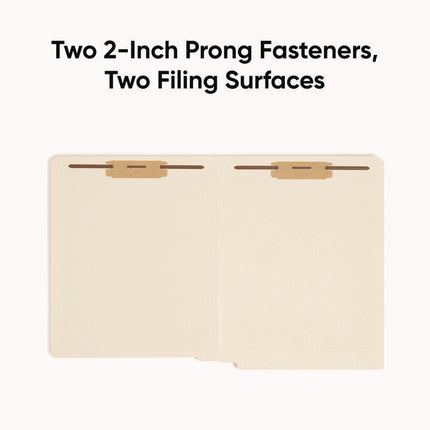 End Tab Fastener Folders with Reinforced Straight Tabs, 11-pt Manila, 2 Fasteners, Letter Size, Manila Exterior, 50/Box