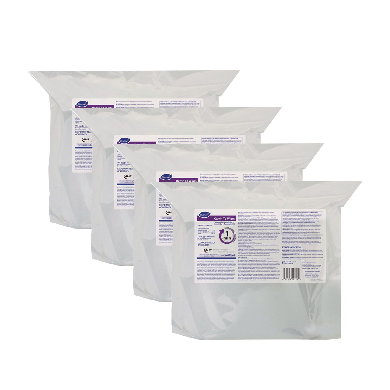 Oxivir TB Disinfectant Wipes Refill, 11 x 12, Unscented, White, 160 Wipes/Refill Pouch, 4 Refill Pouches/Carton