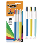 4-Color Multi-Color Ballpoint Pen, Retractable, Medium 1 mm, Assorted Ink and Barrel Colors, 3/Pack